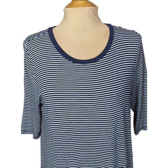 GAP Round Neck Short Sleeve Asymmetric Hem Striped Peplum Shirt  Size Medium - Picture 6 of 14